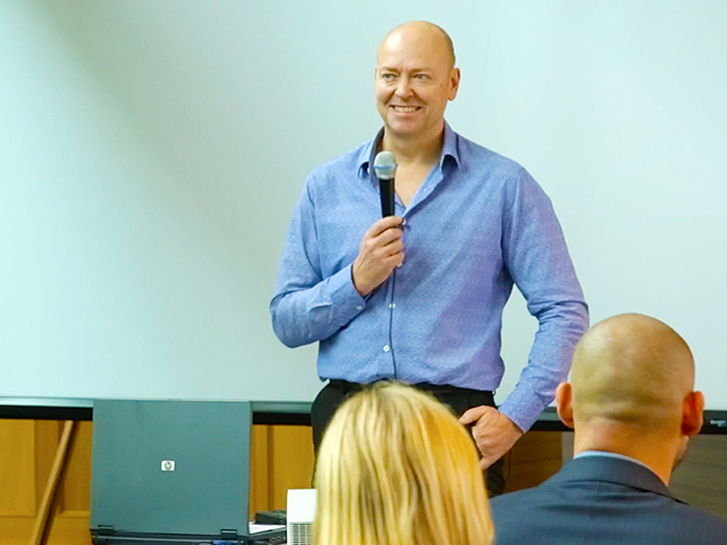 Simon Davies, Managing Director, pictured at Chester Business Show speaking about web design and digital marketing.